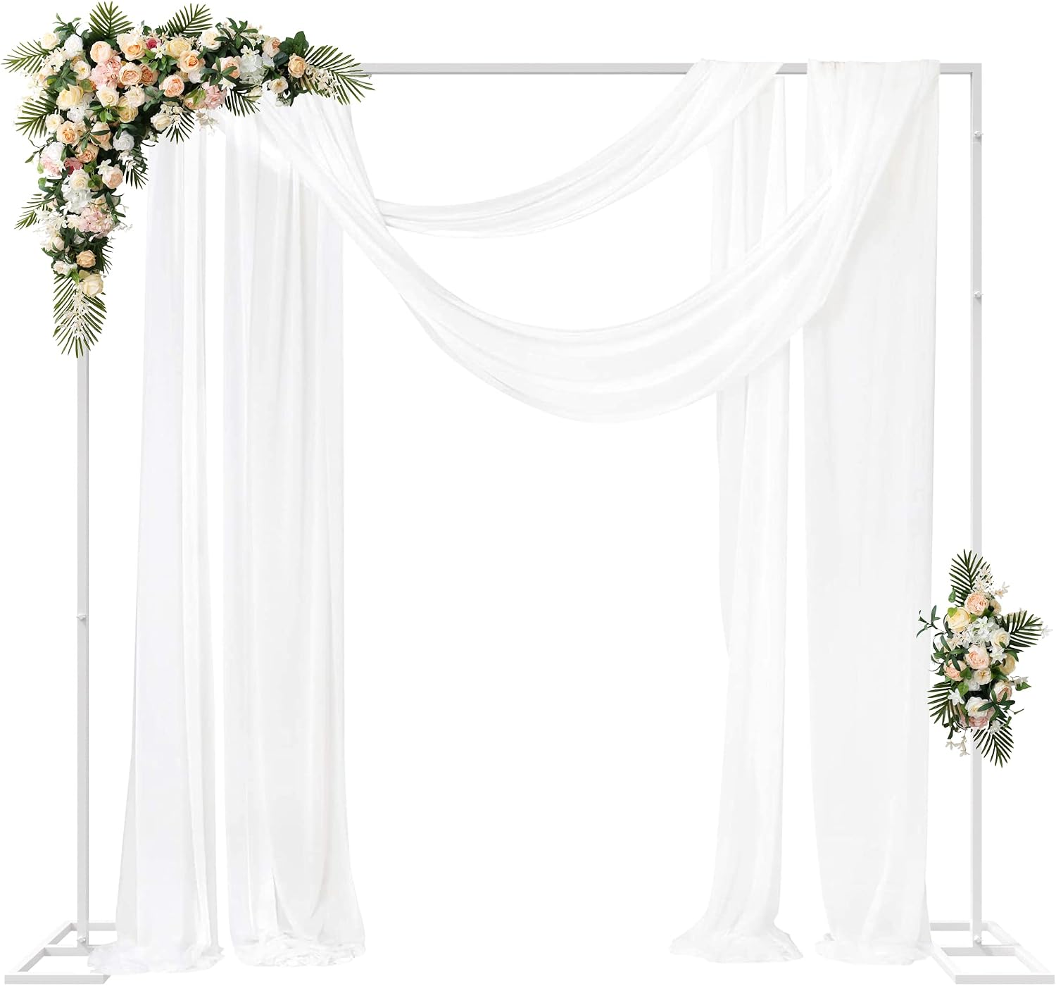 8FT x 8FT Backdrop Stand Heavy Duty with Base, White Portable Adjustable Pipe and Drape Backdrop Stand Kit, Square