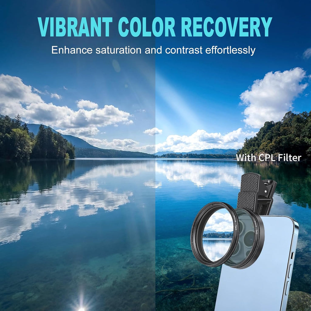52mm Circular Polarizer Filter for iPhone and Android, CPL Lens Filter, Multi-Layer Coated, HD Transparent