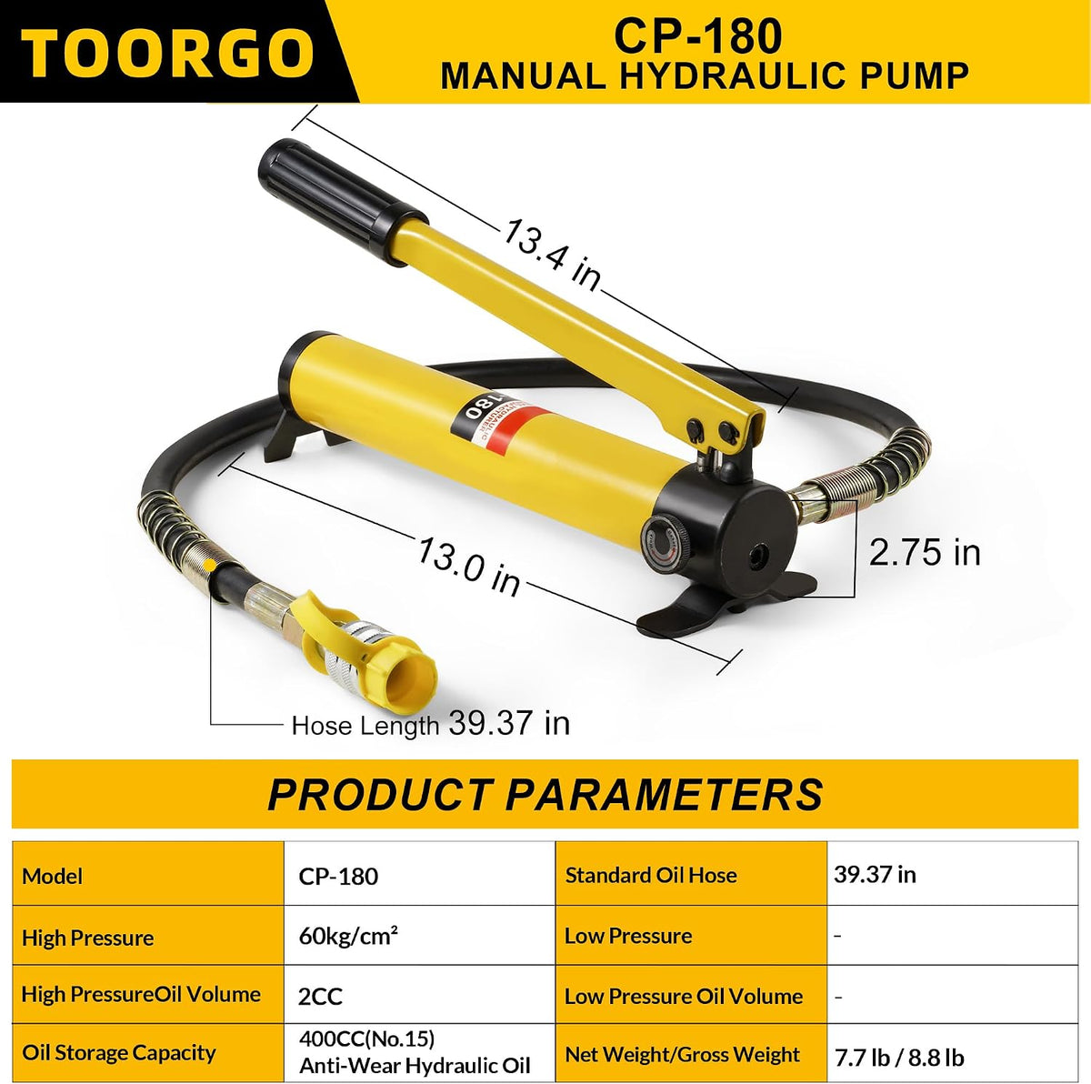 Hydraulic Hand Pump, Manual Pump with ZG3/8'' Quick-Connect Coupling