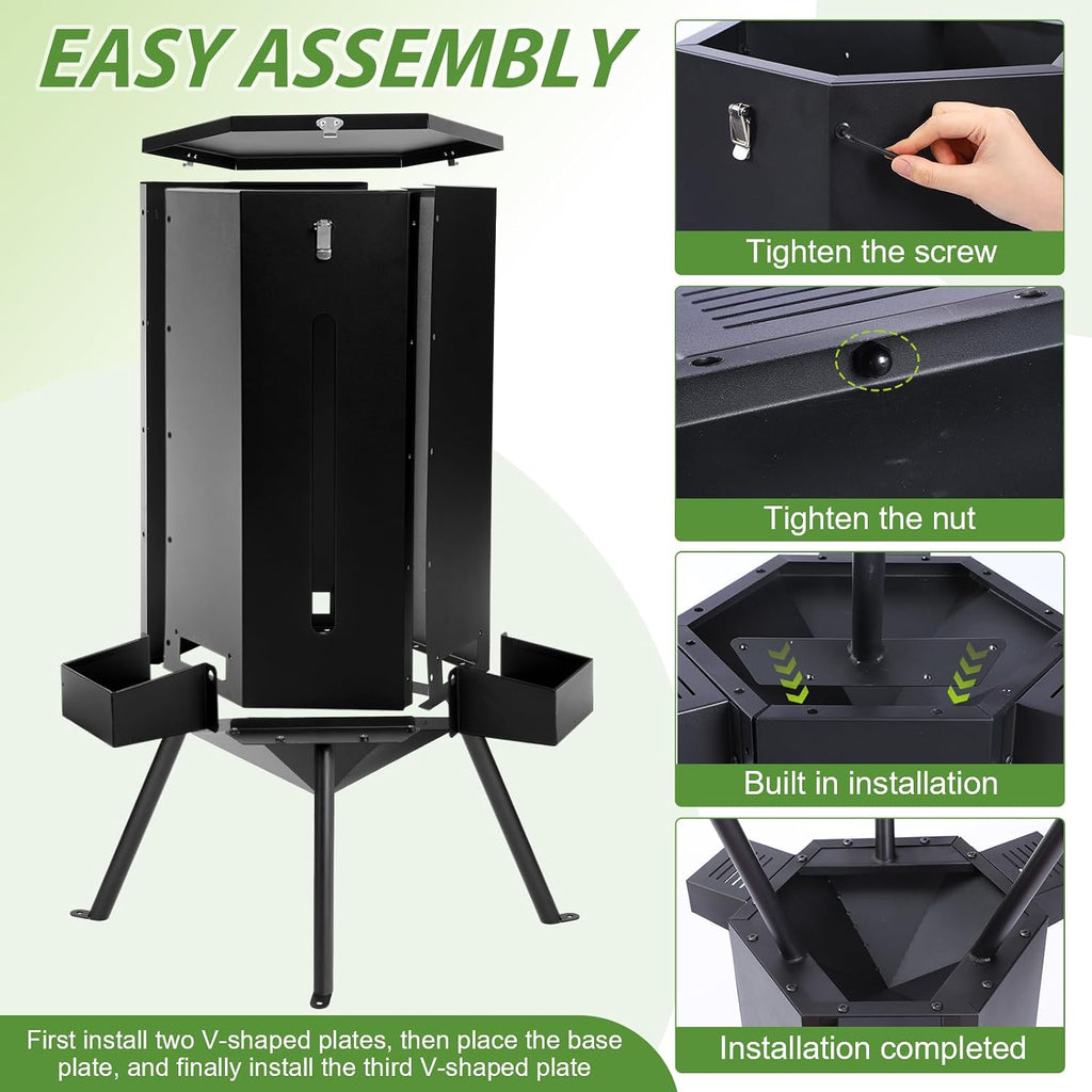 3 Patio 50-75 Lbs Large Deer Feeder with Visible Window Heavy Duty Metal Free Standing Deer Feeding Barrel Hunting