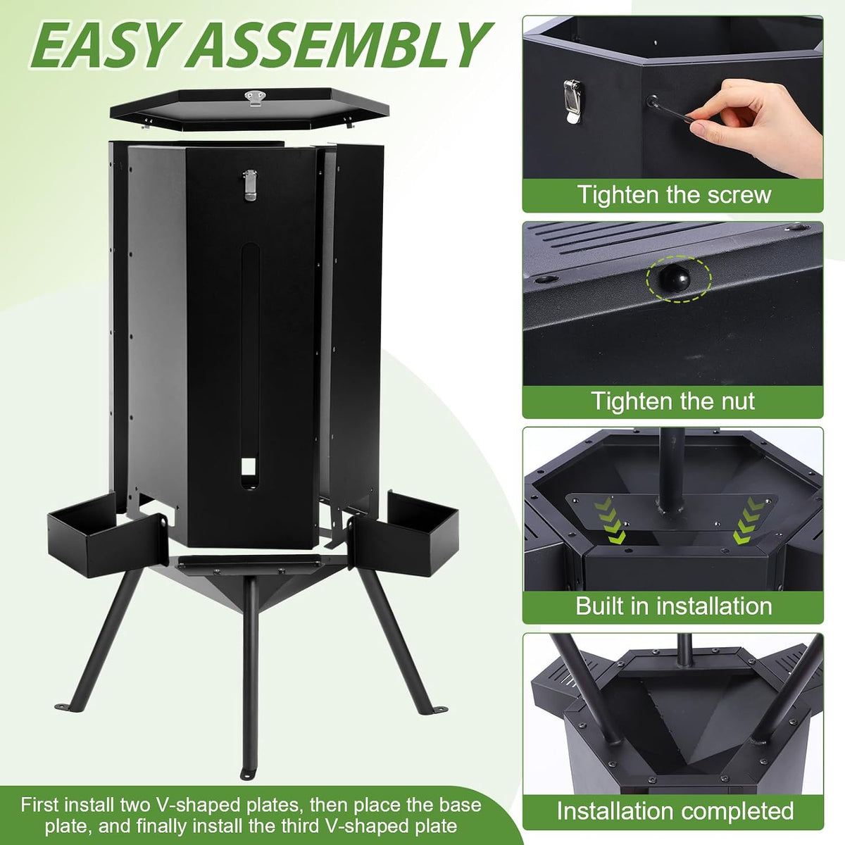 3 Patio 50-75 Lbs Large Deer Feeder with Visible Window Heavy Duty Metal Free Standing Deer Feeding Barrel Hunting
