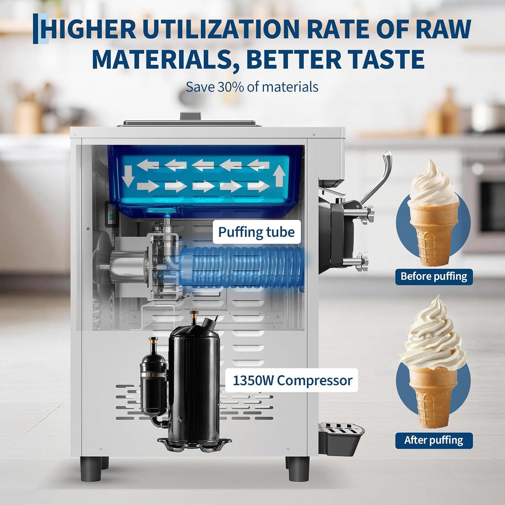 Commercial Soft Serve Ice Cream Machine 21.2 QT/H Touch Screen