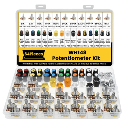 128Pcs WH148 Potentiometer Kit 15mm Shaft Single-Joint Linear Potentiometer