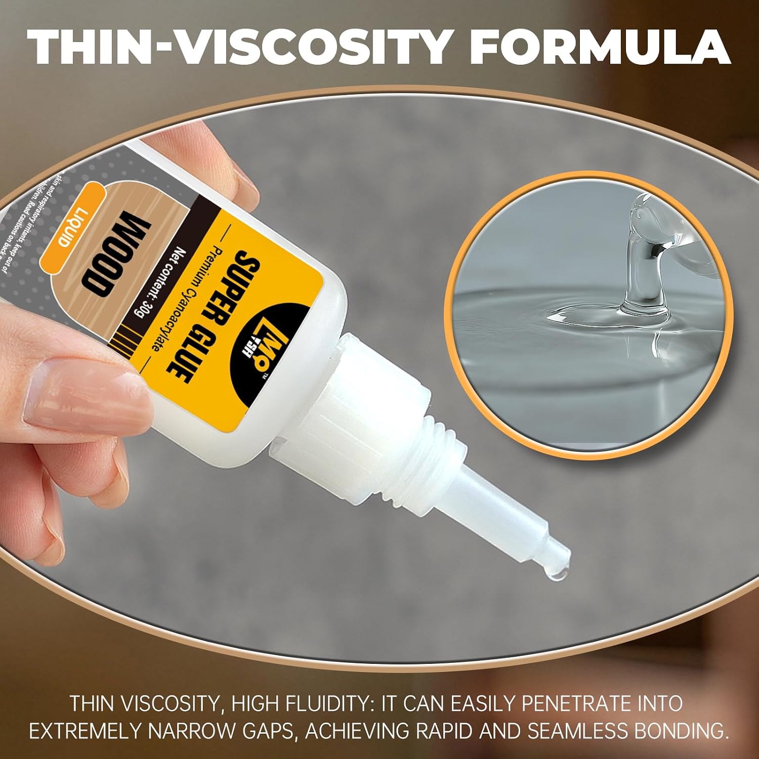 Wood Super Glue 60 Gram, Thin Liquid CA Glue for Woodworking Furniture Repair Wooden Crafts Carpenter, Clear High