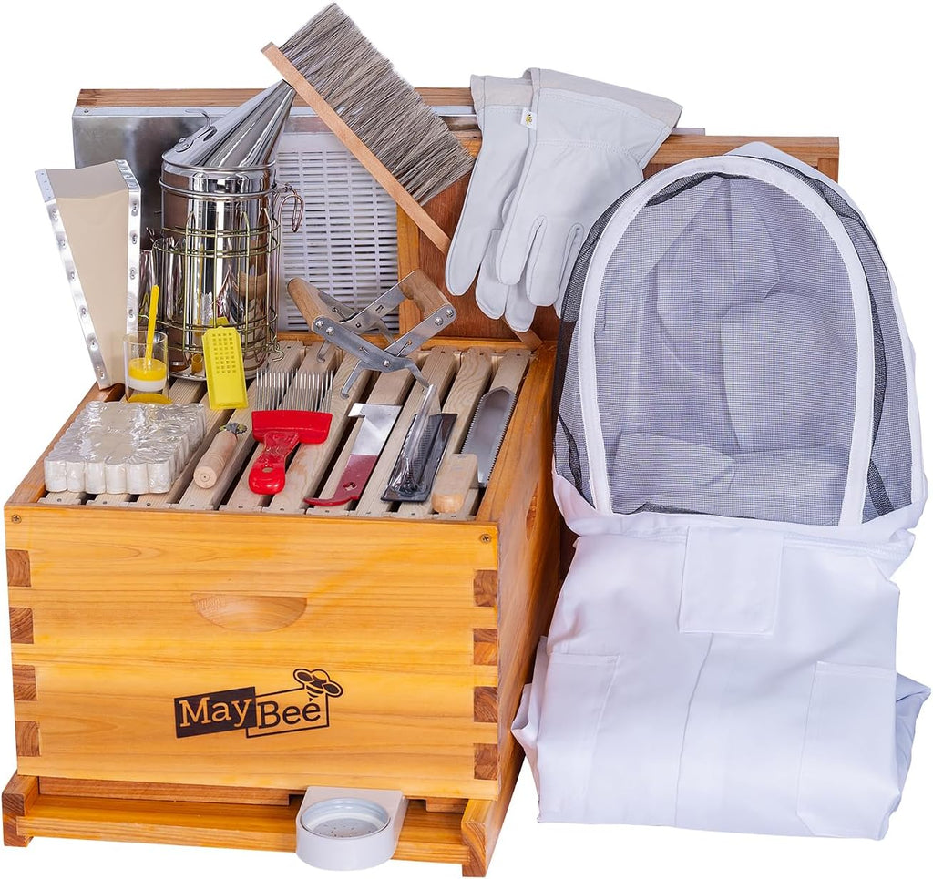 8-Frame Beehive Starter Kit, Bee Hive Kit Dipped in Beeswax, Bee Hives Boxes Starter Kit Includes Beekeeping Supplies
