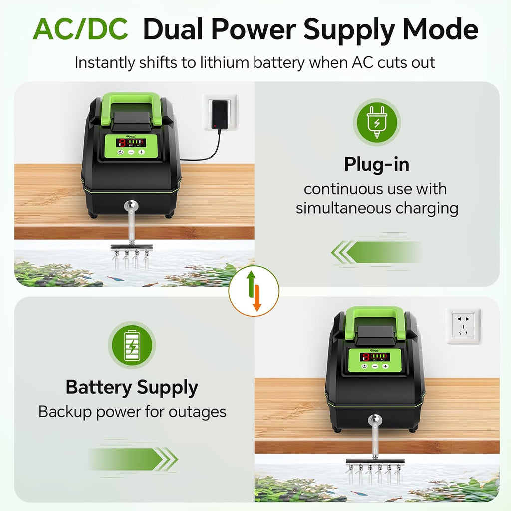 20W Rechargeable Aquarium Air Pump, Portable Quiet Oxygen Aerator