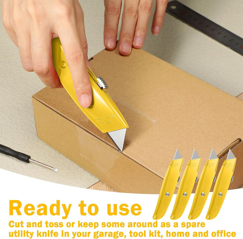 12 Pcs Box Cutter Utility Knife Retractable Bulk, Yellow
