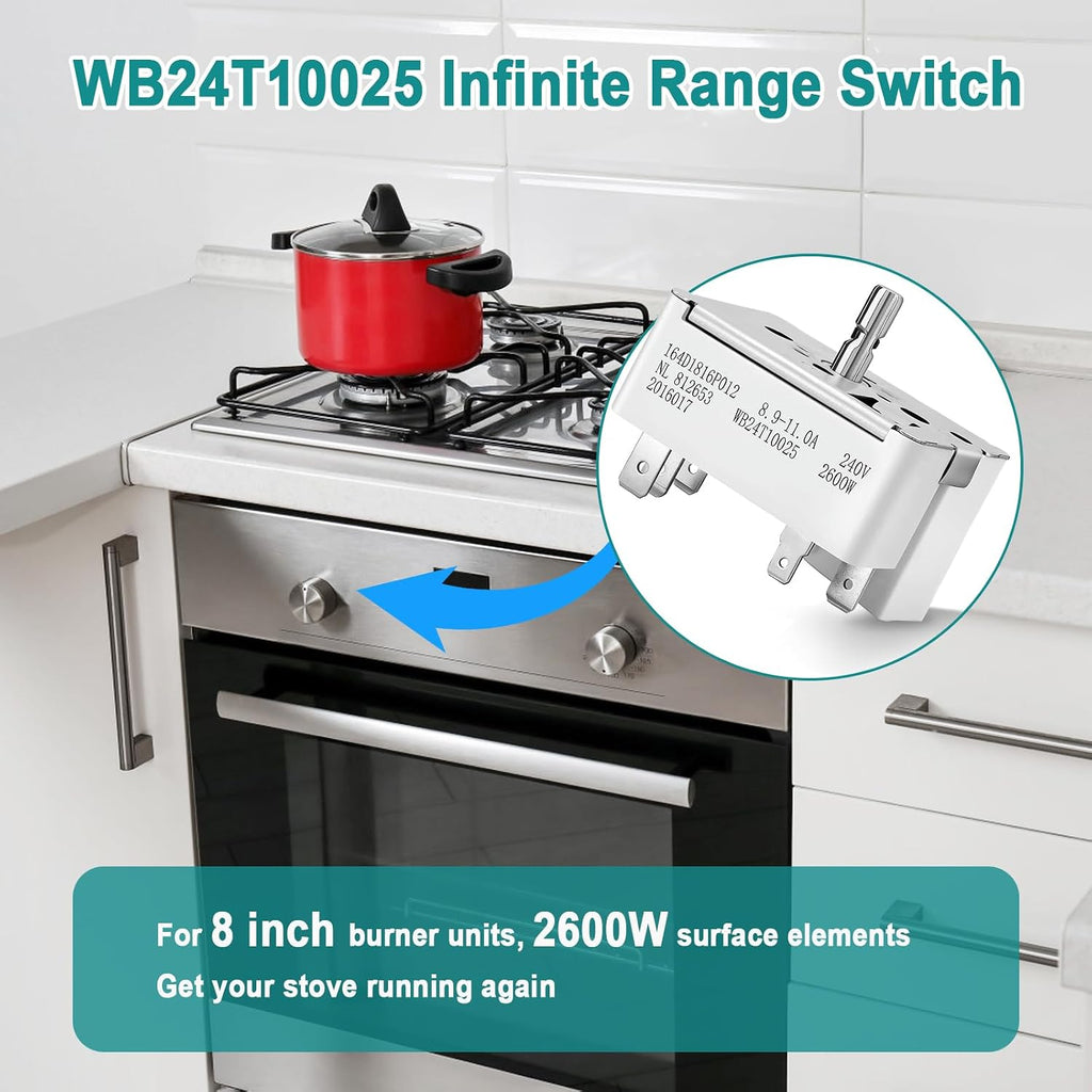 WB24T10025 Infinite Range Control Switch for GE 8" Electric Stove Burner