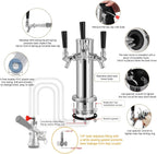 Kegerator Tower Standard 3 Tap Beer Tower with Self-Closing Beer Faucet