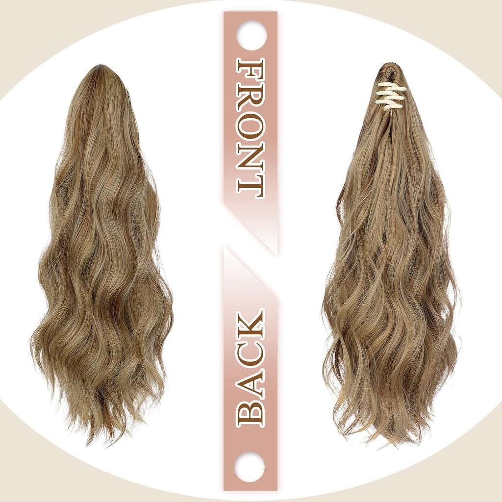 16" Ponytail Extension Long Curly Wavy Ponytails Clip in Claw Hair Extension Pony Tails Natural Looking Synthetic