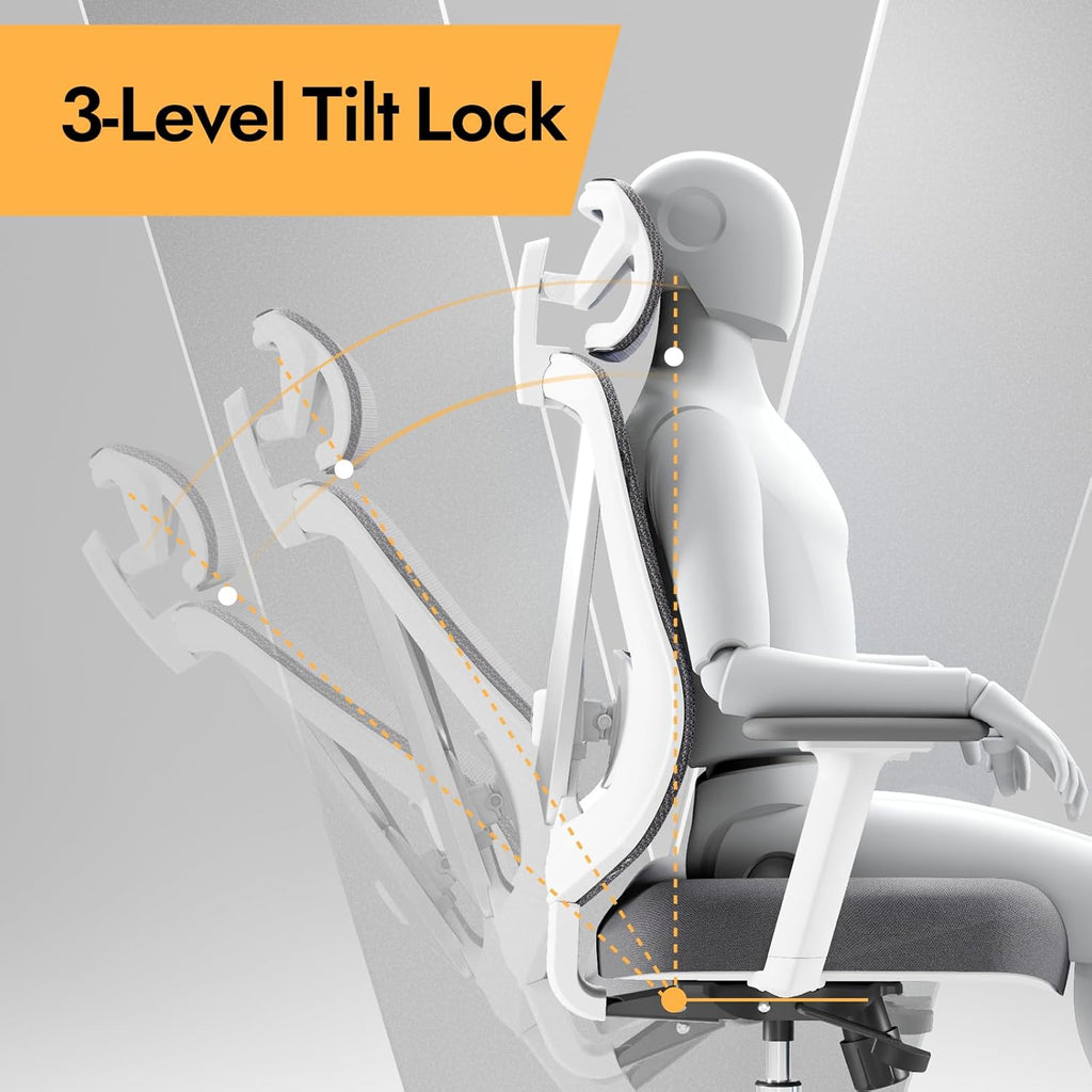 Ergonomic Mesh Office Chair - 3D Adjustable Lumbar Support & 3D Armrests, V-Shaped Back, Adjustable Desk Chair for