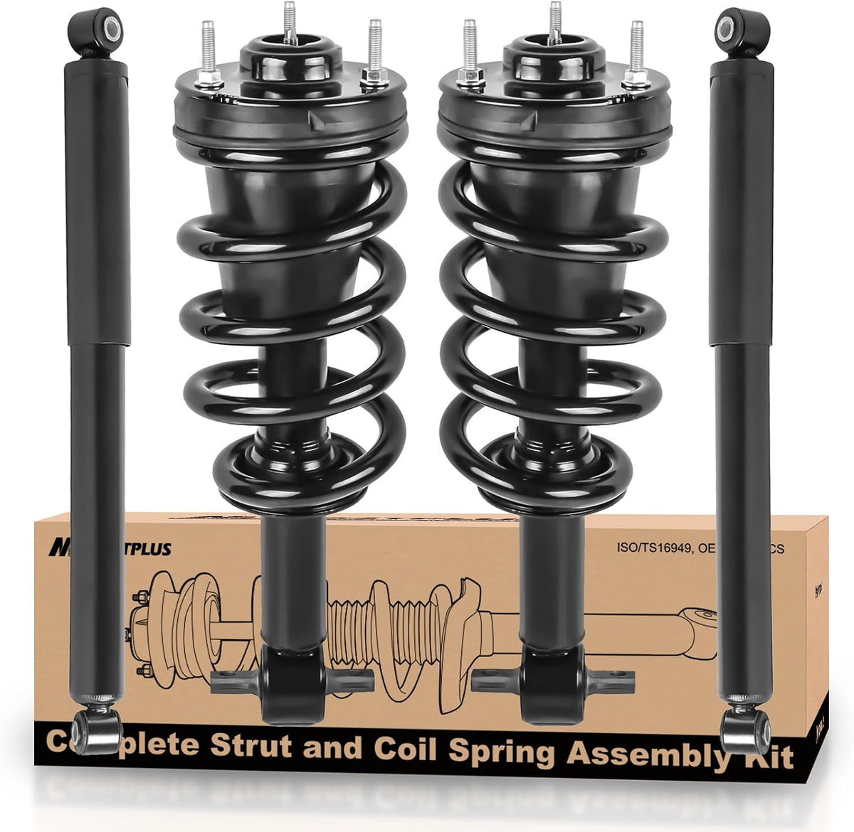 MOSTPLUS 345074 579105 Front and Rear Strut Shock Assemblies Compatible with 2007-2013 GMC Sierra 1500/Chevy Silverado 1500 w/o electronic suspension (Set of 4)