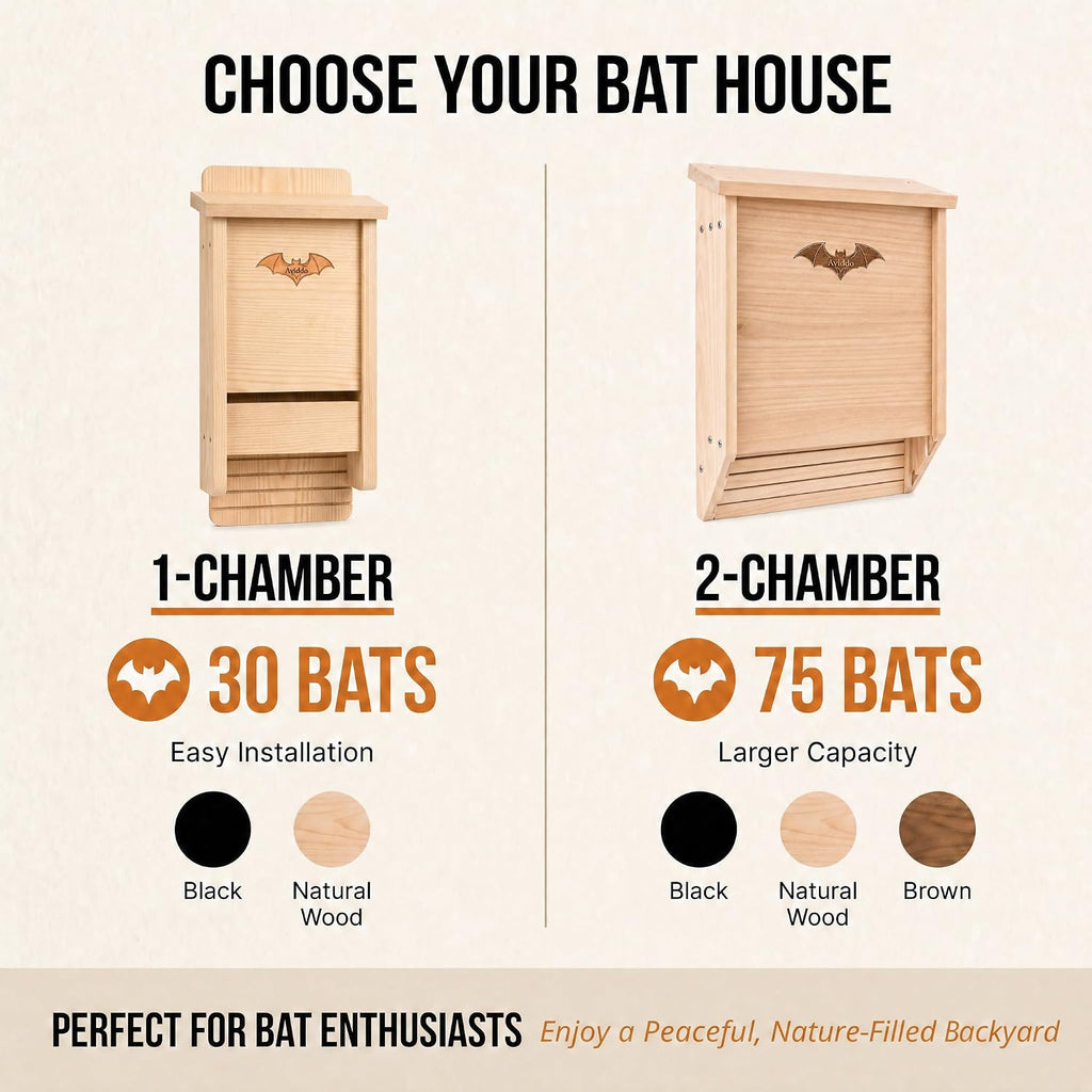 Bat House for Outdoor, Single-Chamber Wooden Bat Box, Easy to Hang