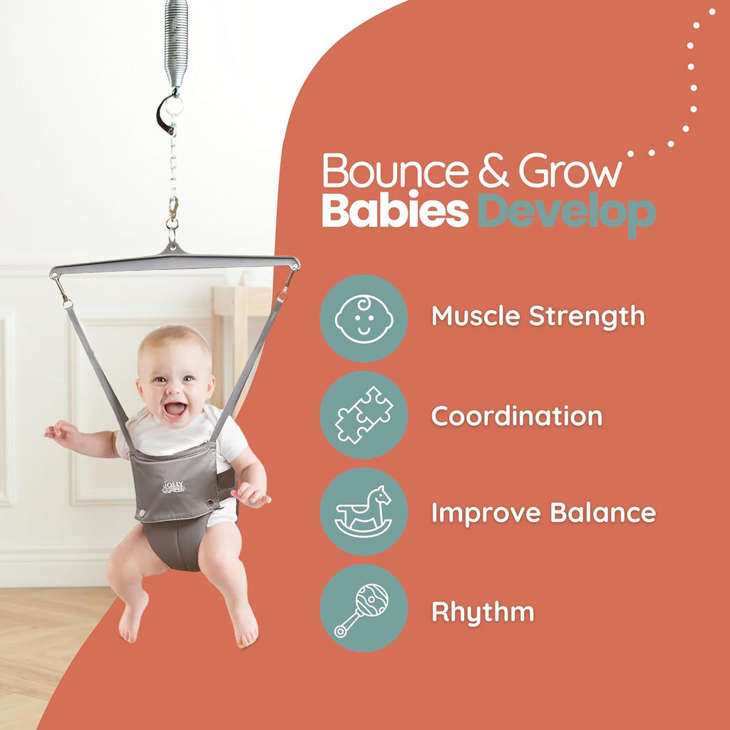 Classic (Grey) with Stand - Original Baby Jumper, Indoor and Outdoor Exercise Saddle Seat, Adjustable Height