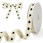 Cotton Herringbone Ribbon, 5/8" x 15yd, Heart Printed