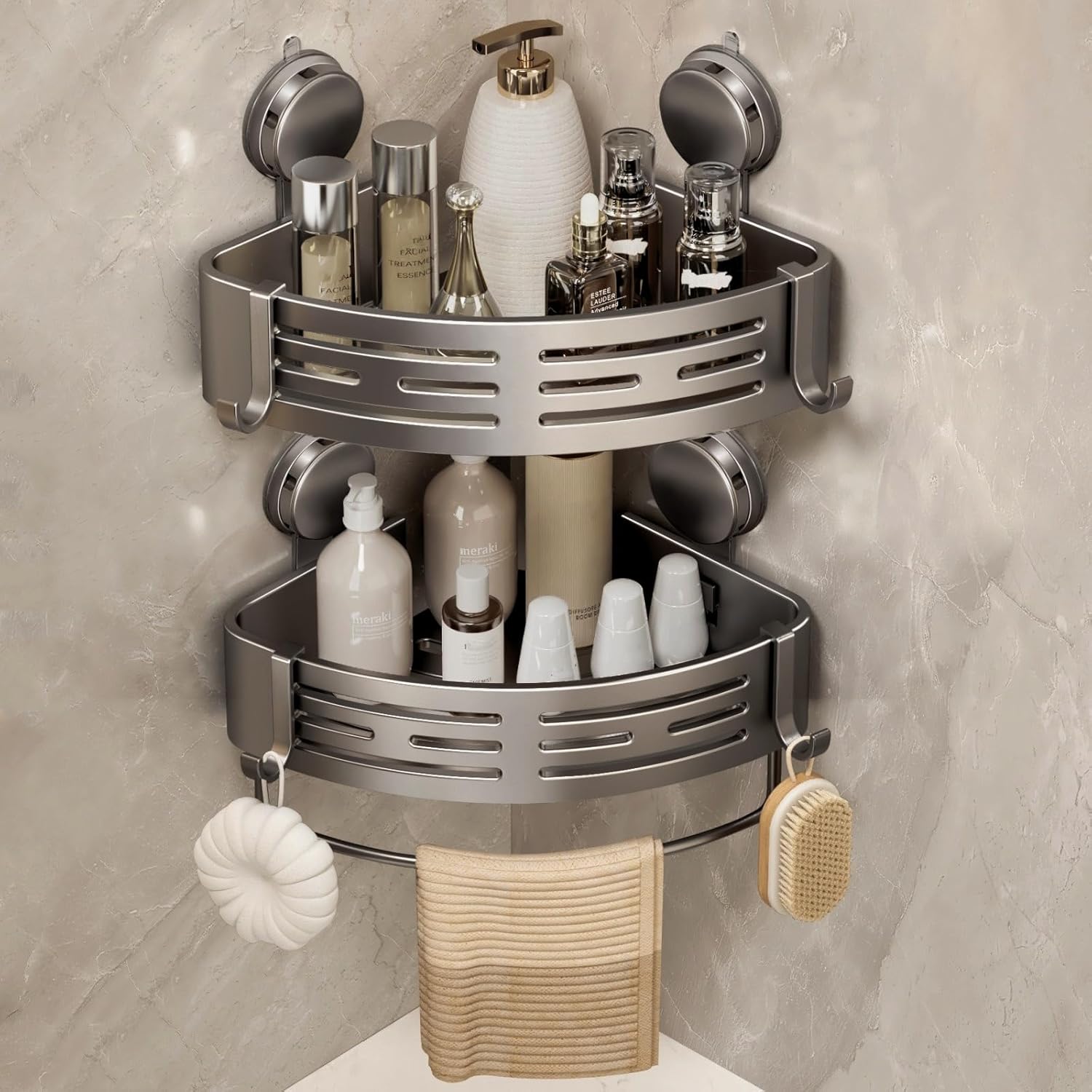 Corner Shower Caddy Suction Cup Shower Shelf Corner No Drilling Bathroom Shower Organizer Storage Rack Adhesive with