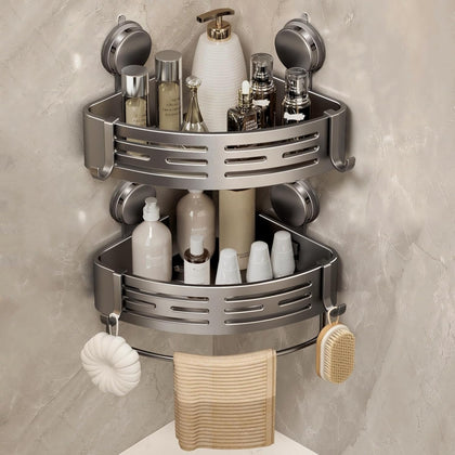 Corner Shower Caddy Suction Cup Shower Shelf Corner No Drilling Bathroom Shower Organizer Storage Rack Adhesive with