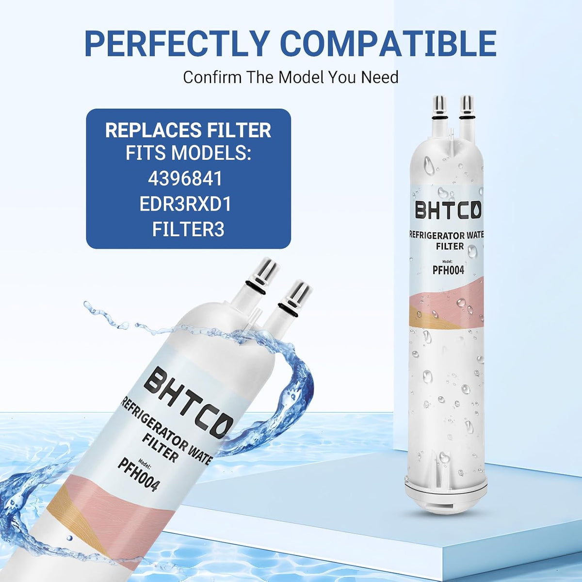 KAD3RXD1/WHR3RXD1 Water Filter 3 for Whirlpool ED5FVGXWS07, ED5KVEXVQ00, ED5FHEXVS 01/04, ED5FVGXWS 00/01/02/05/06/07 Refrigerator Filter Replacement. (3 Pack)