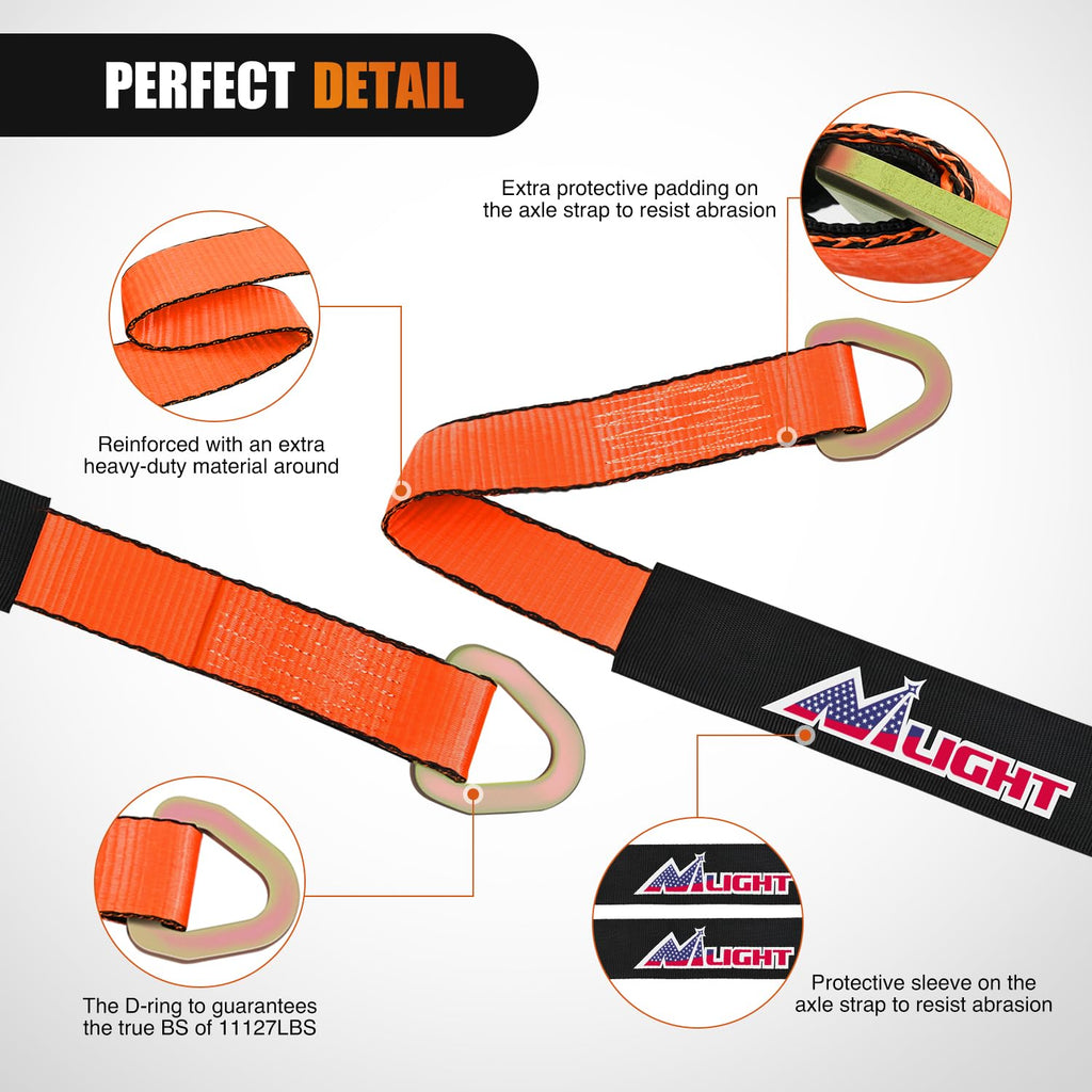 4PCS 2"x 38" Axle Tie Down Straps with Protective Sleeve D-Ring