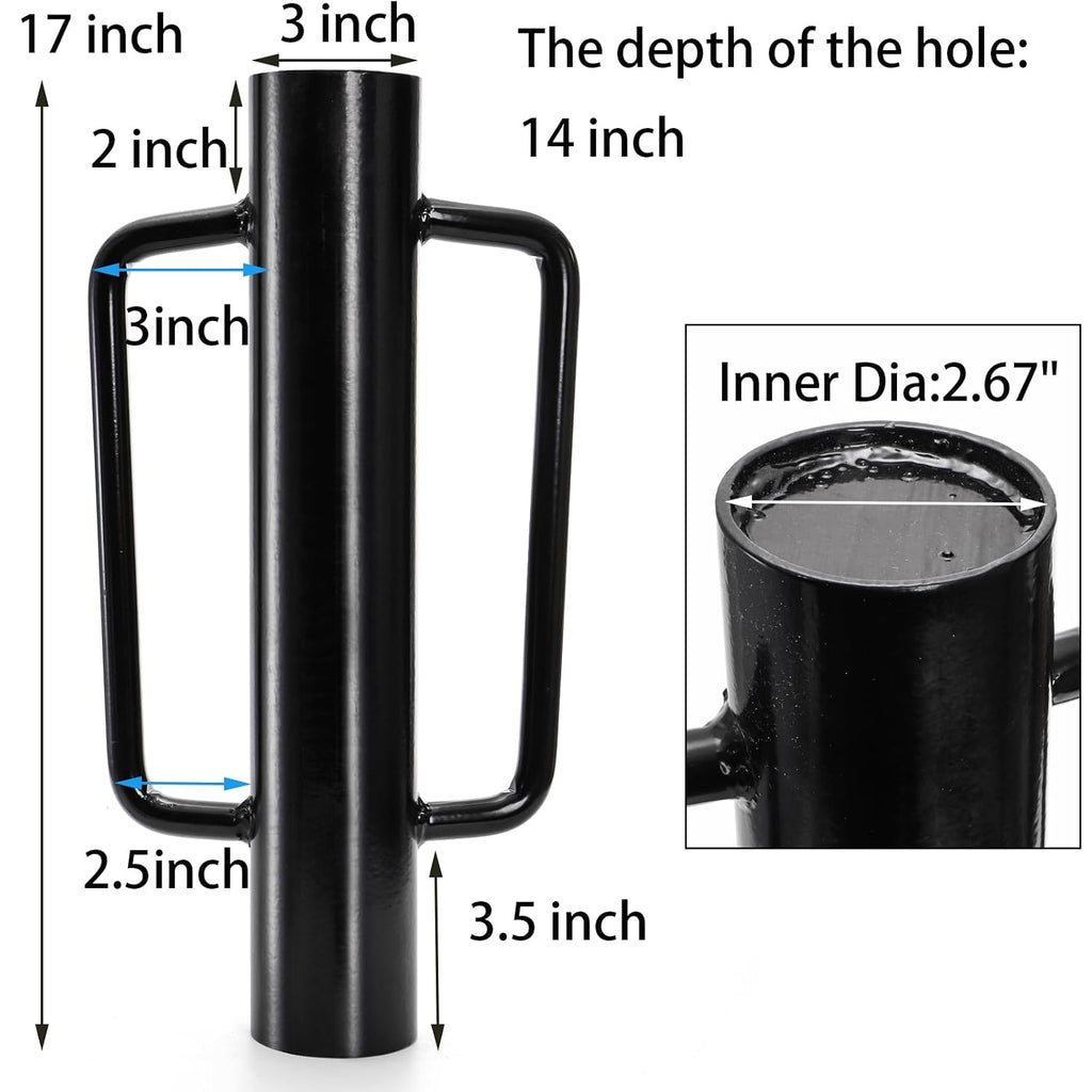 Fence Post Driver, 12LB Heavy Duty T Post Pounder with Ergonomic Handle, 2.7" Inner Dia Steel Posts Hole Diggers Hand