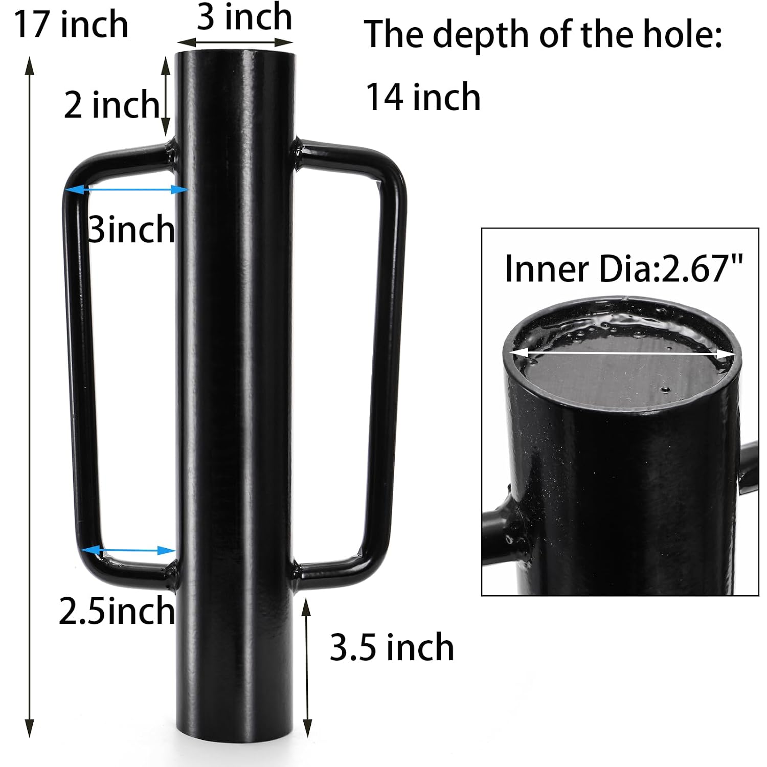 Fence Post Driver, 12LB Heavy Duty T Post Pounder with Ergonomic Handle, 2.7" Inner Dia Steel Posts Hole Diggers Hand