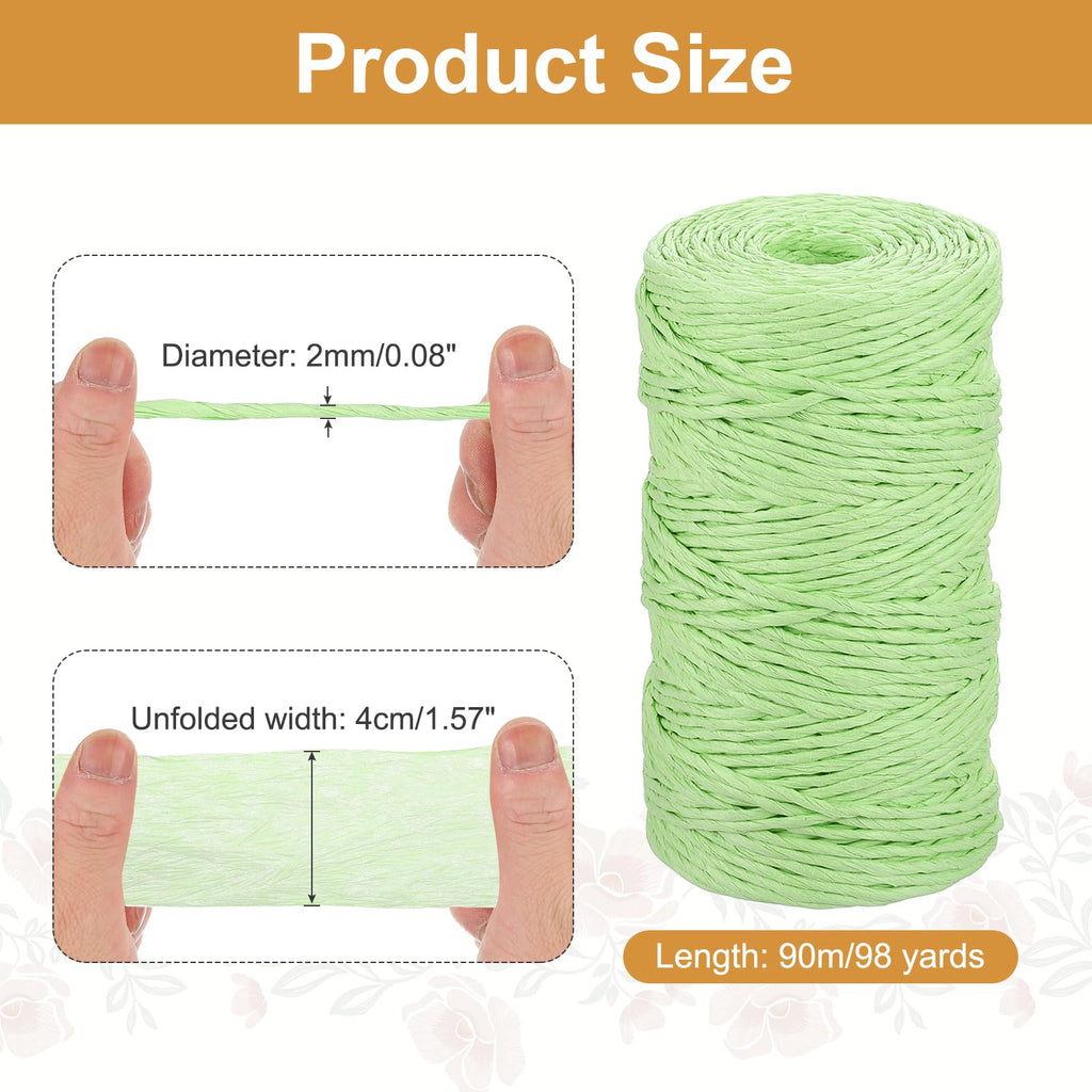 Green Raffia Ribbon,98 Yard Natural Raffia Paper String 2mm Wide Twisted Raffia Yarn Twine for Gift Wrapping