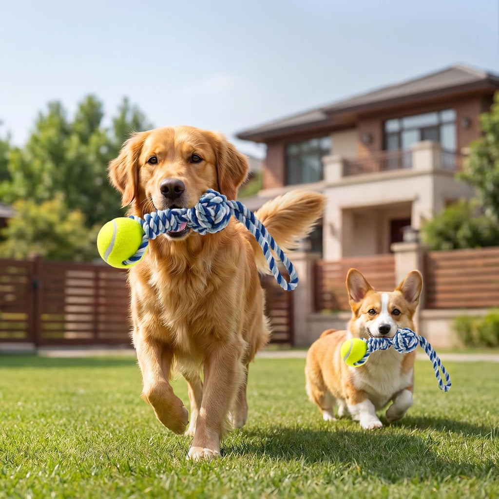 Interactive Tug of War Rope Toy for Medium & Small Dogs - Outdoor Tether Tug Toy with 1 Knot & Tennis Ball, Puppy