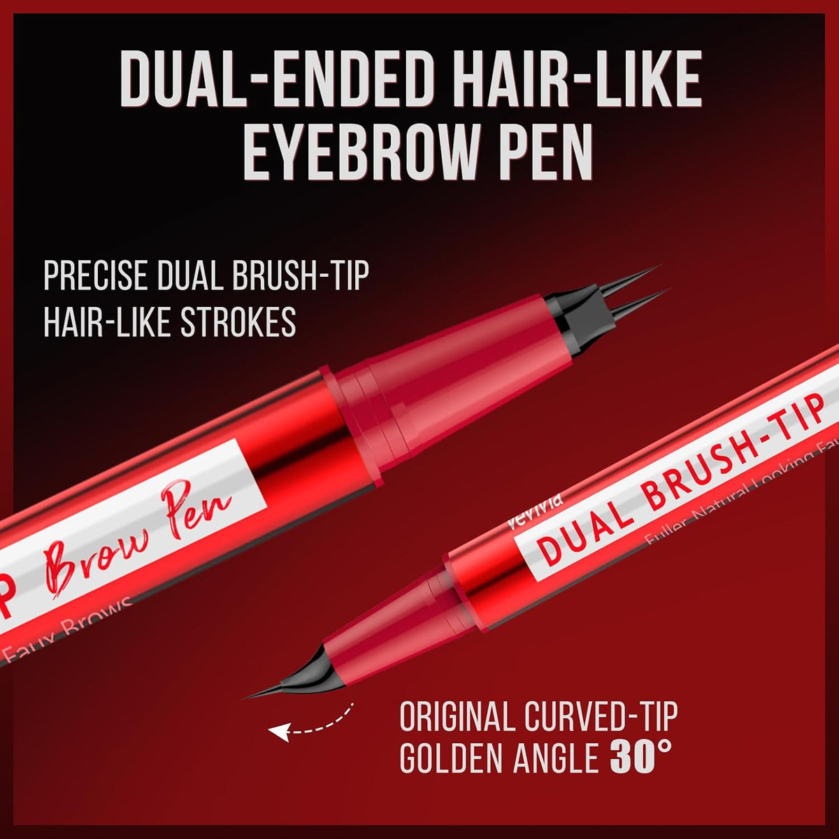 Vevivia Eyebrow Pen with Brush Tip & Curved Tip, Natural Brows, Dark Brown