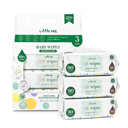 Baby Wipes, 270 Count (3 Packs of 90) – 99% Water, Alcohol Free, Paraben Free, Hypoallergenic, 4-in-1 Sensitive Skin