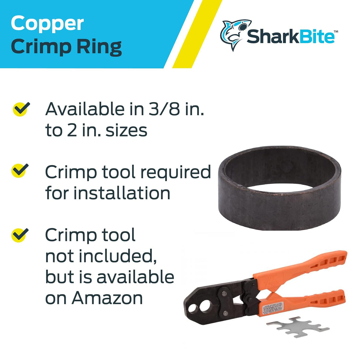 SharkBite 3/4 Inch Copper Crimp Rings, Pack of 100, PEX Pipe, PE-RT, 23103CP100