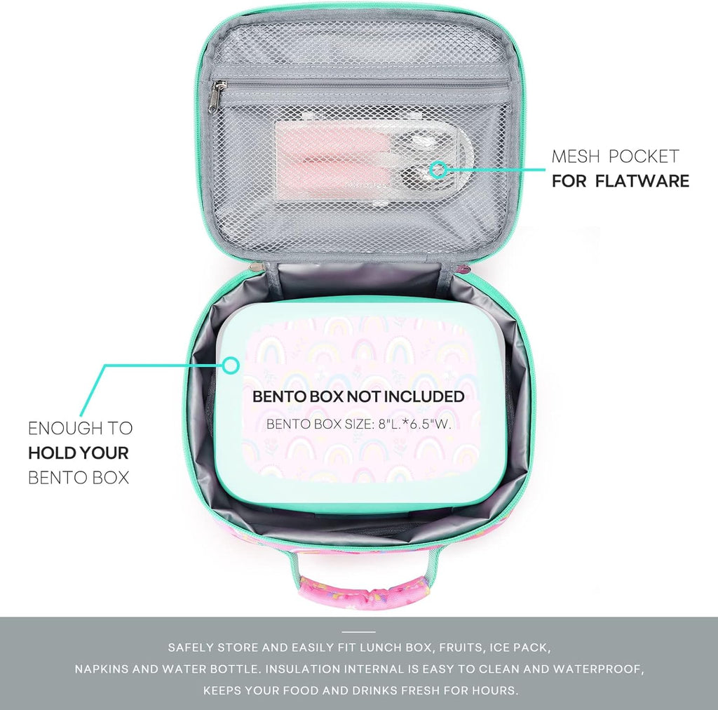 Kids Lunch Box for Girls, Insulated and Reusable Lunch Bag for School Preschool Kindergarten, Pink Rainbow