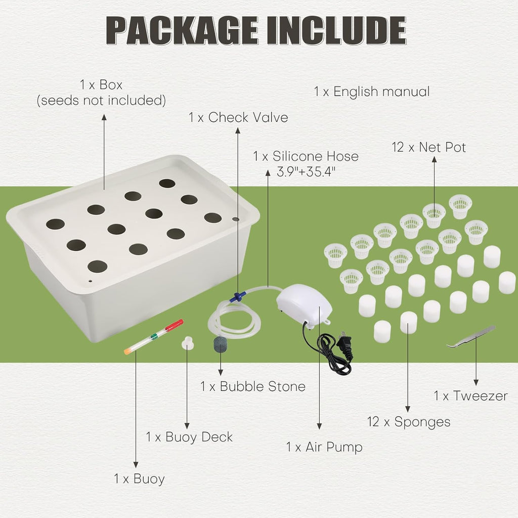 Hydroponic System Growing Kit with Air Pump 12 Holes Soilless | Cultivation Grow Box Garden Cabinet Box for Herbs