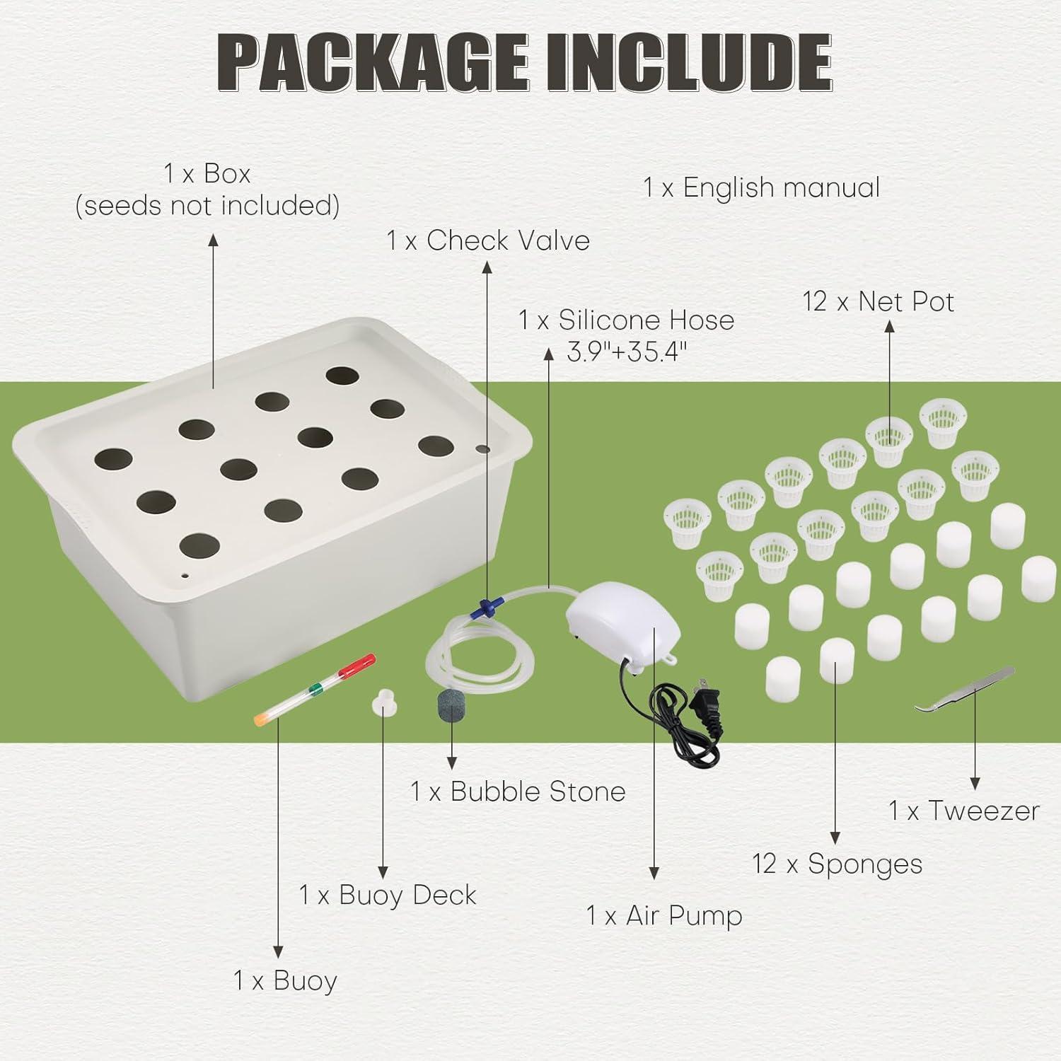 Hydroponic System Growing Kit with Air Pump 12 Holes Soilless | Cultivation Grow Box Garden Cabinet Box for Herbs