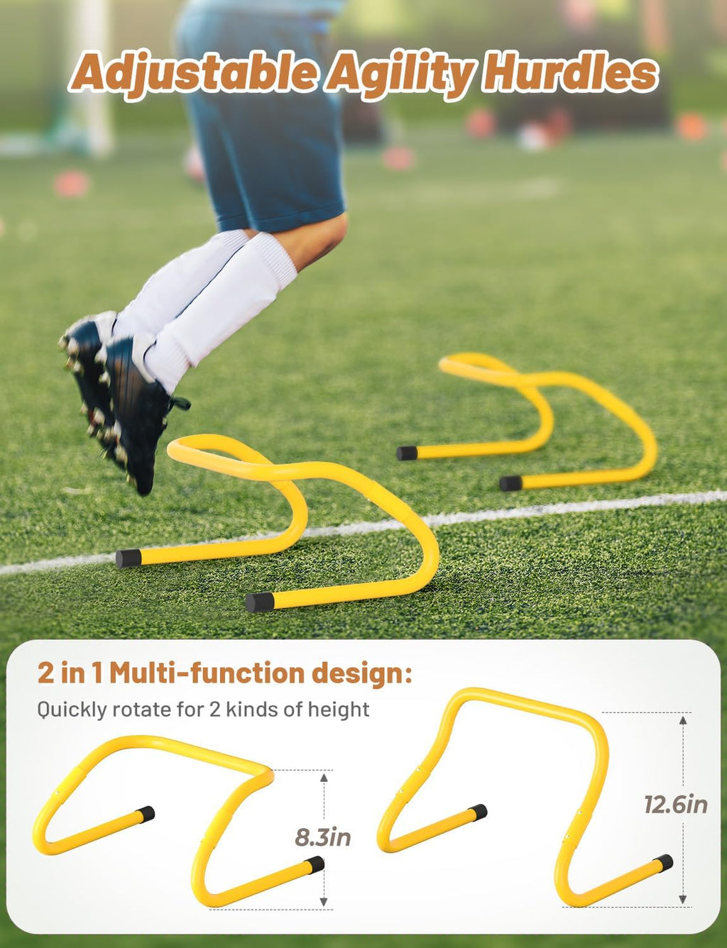 Agility Hurdles Adjustable 8.3"&12.6" Speed Training Equipment Set | Foldable, Sturdy, Drill Guide &Carry Bag Included