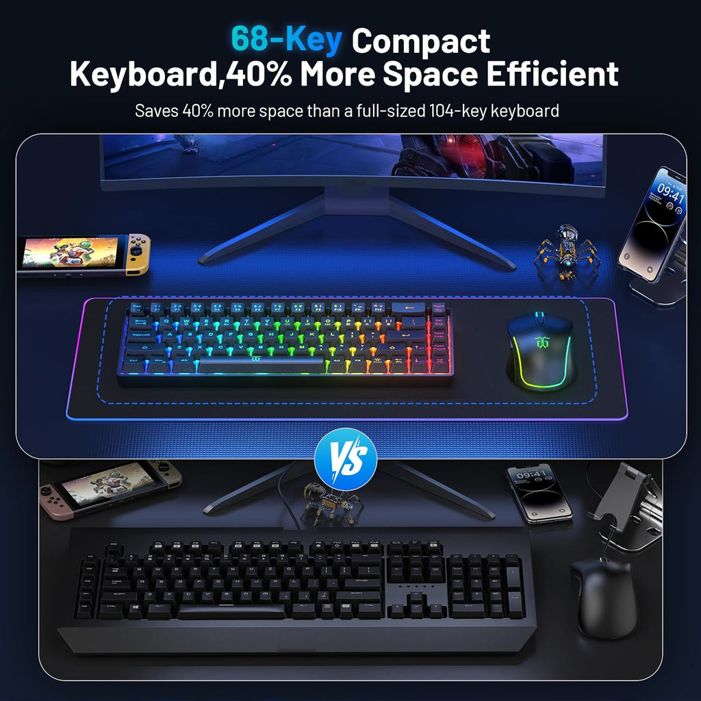 60% Wireless Gaming Keyboard and Mouse Combo, Black