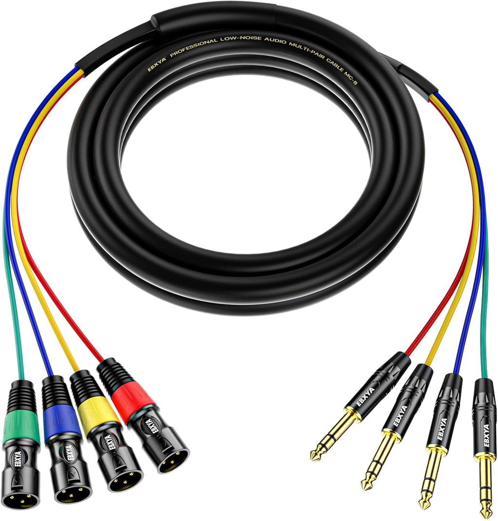 4 Channel XLR Male to 1/4 Inch TRS Snake Cables,Recording Snake Cable | 6.35mm Male Jack Stereo Audio Balanced Line