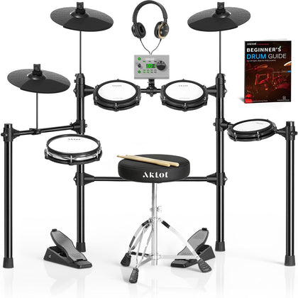 Complete Electric Drum Set: 4 Dual-Zone Mesh Pads, Quiet Electronic Drum Set for Beginner with 8'' Snare, 360 Sounds