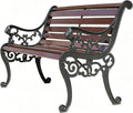 Outdoor Metal Garden Bench, 2-3 Person Patio Park Bench, Two-Seat Solid Wood Seat, Metal Frame, Backrest and