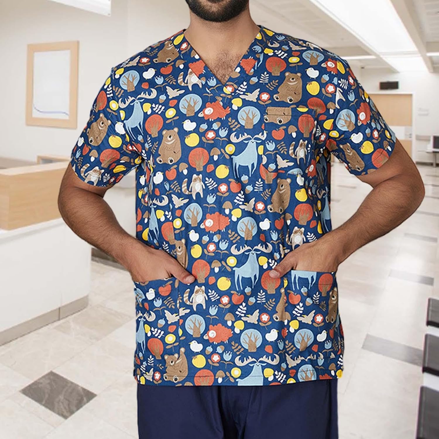 Nursing Scrubs Tops Women Uniform Scrub Top Shirt V Neck Short Sleeve with Pockets Stretch Breathable Washable