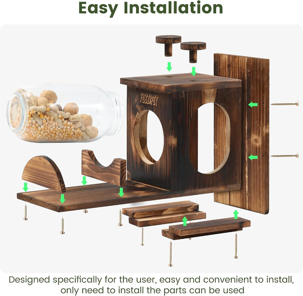 Squirrel Feeder, Large Squirrel Feeders for Outside, Durable Squirrel House, Wooden Chipmunk Feeder for Corn Peanuts