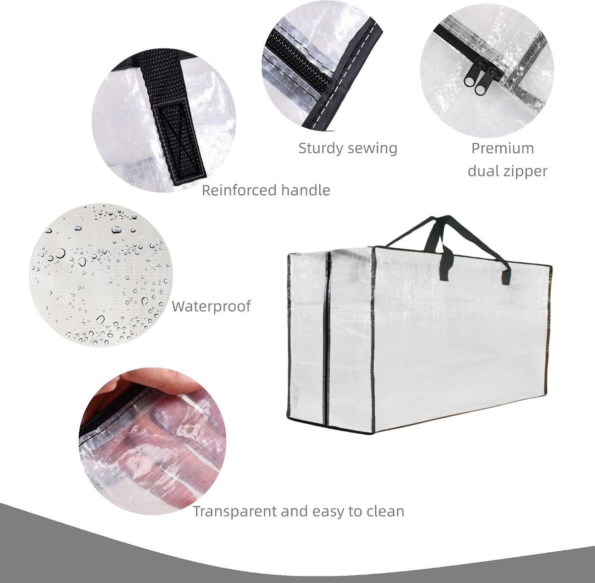 3 Pack Heavy Duty Moving Bags, Extra Large Clear Storage Bags with Zipper and Handles, Moving Boxes & Storage Bins