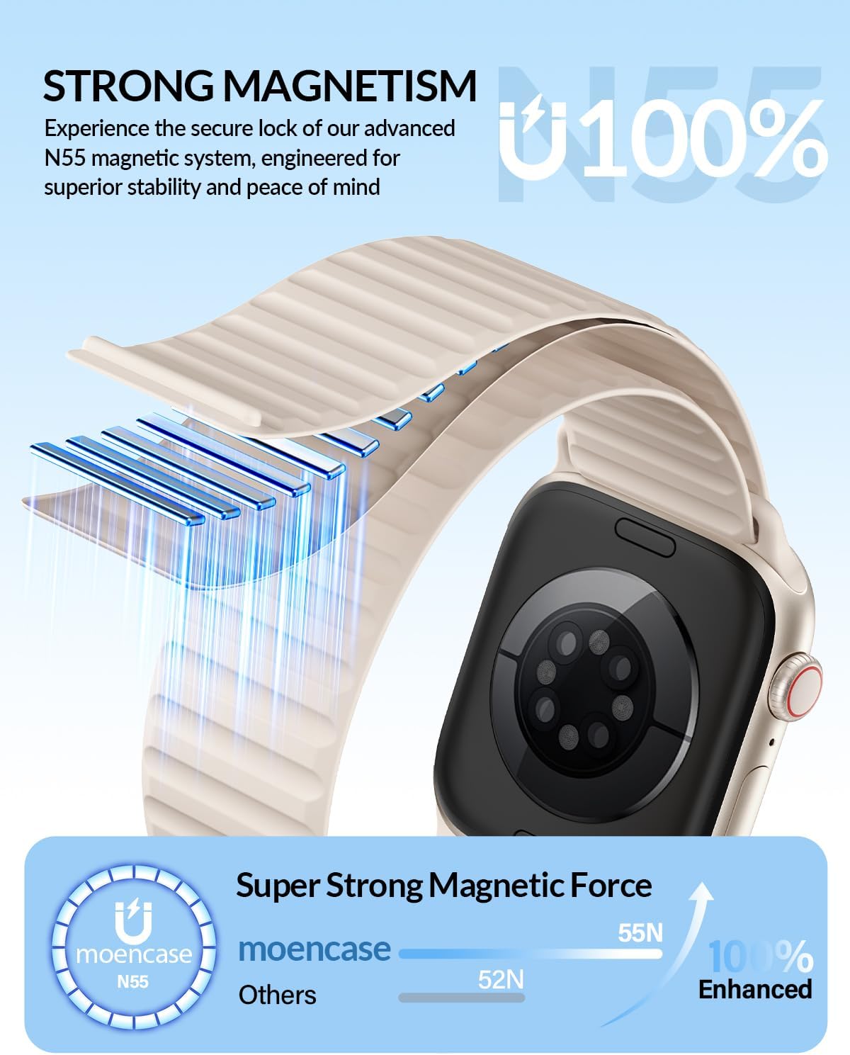 Patented Magnetic Silicone Sport Band for Apple Watch Bands for Women Men | Soft Silicone Solo Loop 40mm 38mm 41mm
