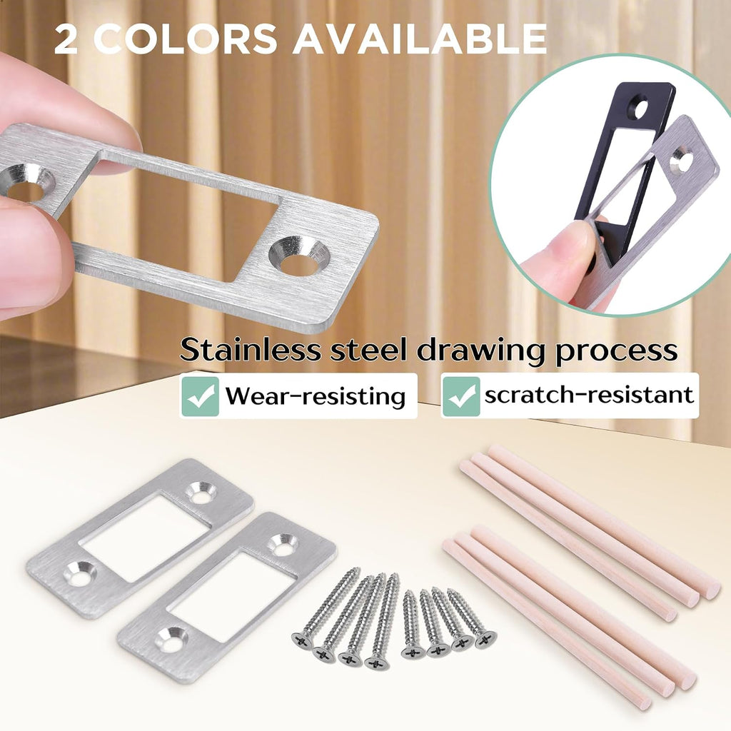 2 Pk Upgrade Large Hole Deadbolt Restorer Strike Plates, Stainless Steel Round Corner Latch Strike Plate with Wood