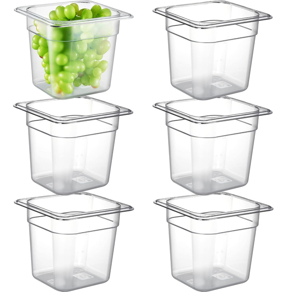 6-Pack 1/6 Size 6" Deep NSF Polycarbonate Food Pans | Dishwasher & Freezer Safe Clear Container for Prep Tables