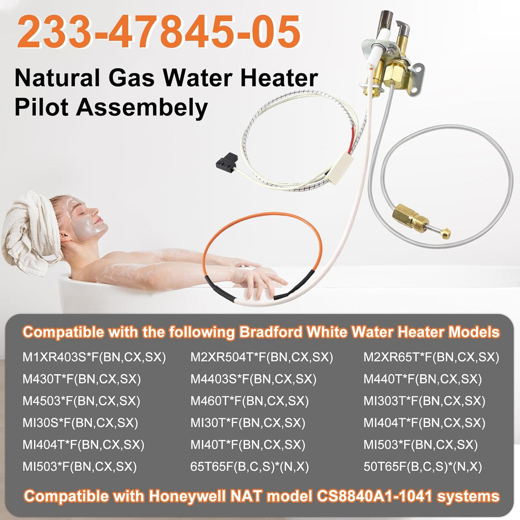 Hiorucet 233-47845-05 233-47845-03A Water Heater Pilot Assembly for Bradford White Water Heater, 415-47845-05 Pilot Assembly for Honeywell Natural Gas Water Heater CS8840A1-1041, Replace 233-47845-02A