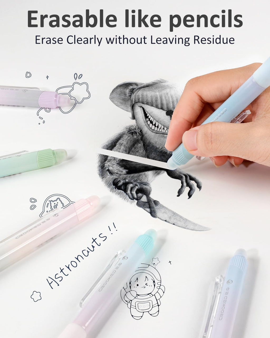 Erasable Pens, 6 Pack Fine Point 0.5mm Black Erasable Gel Pens | 360°Rotating Erasers, Make Mistakes Disappear