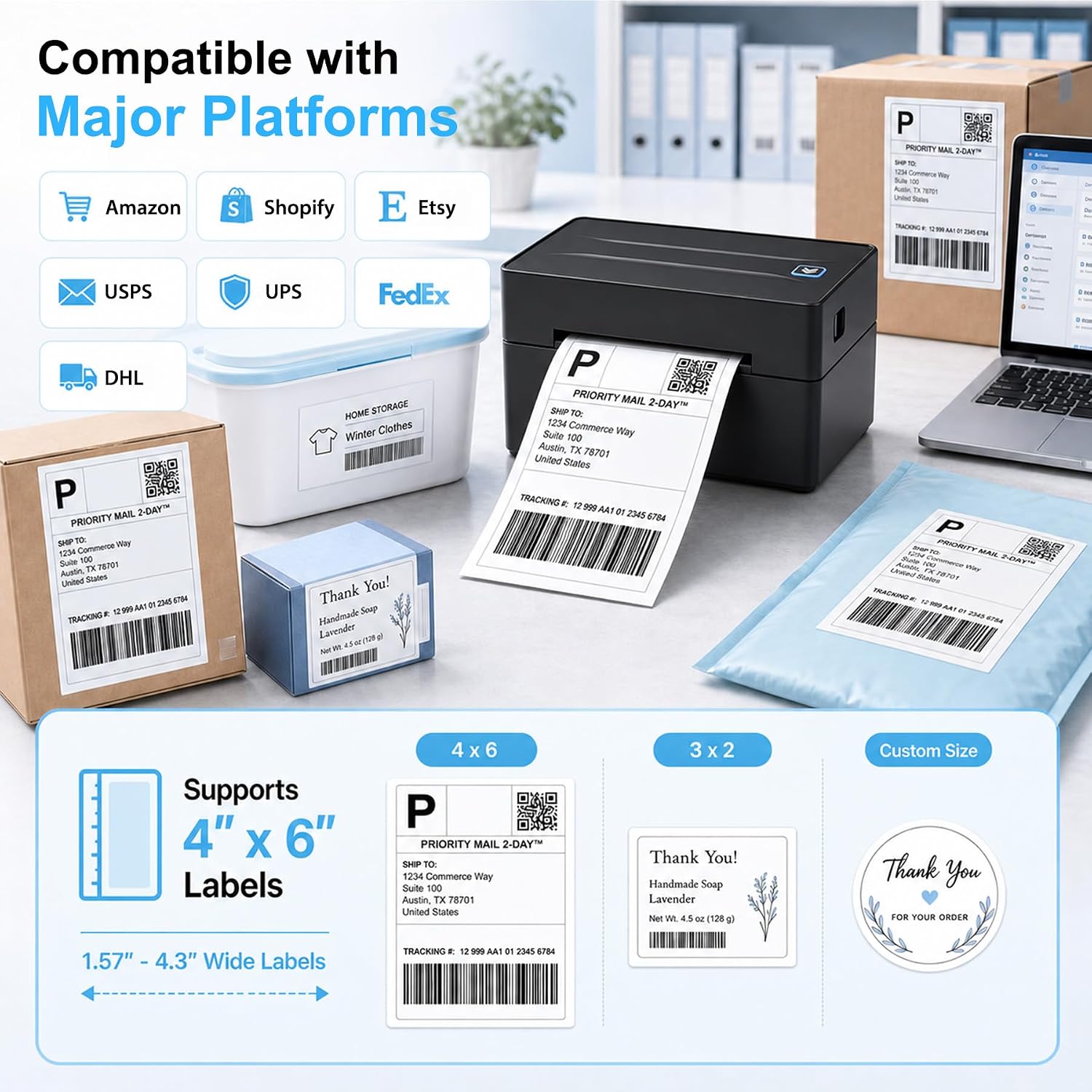 Thermal Shipping Label Printer 4x6 Bluetooth Label Maker for Small Business | Wireless Mailing Shipping Printer for