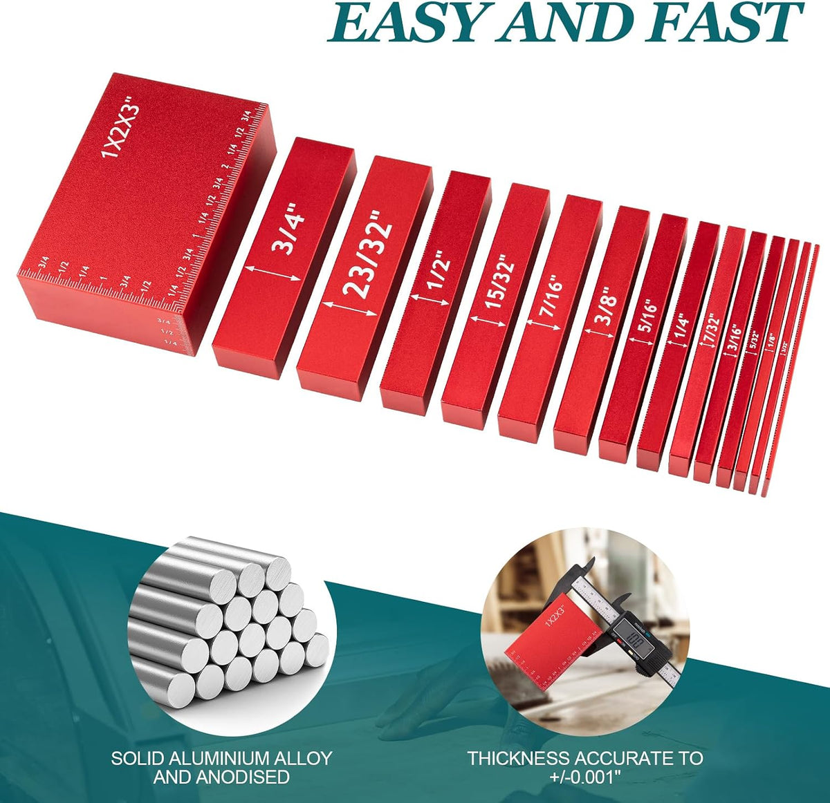 15 PCS Precision Setup Blocks for Woodworking