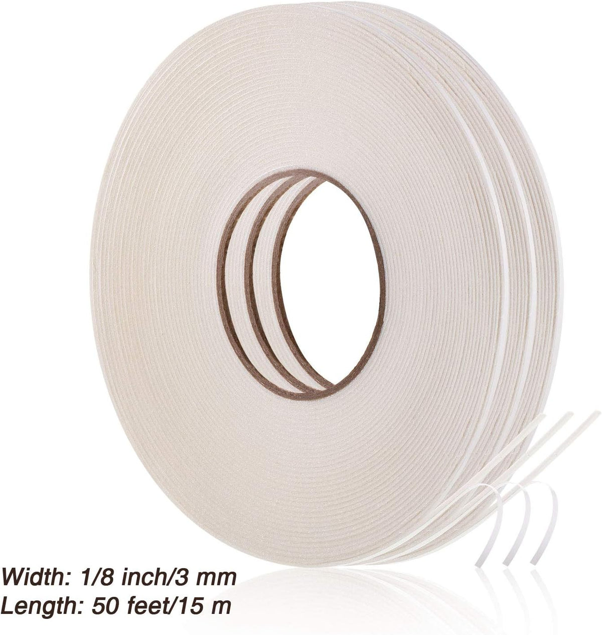 3 Rolls Double Sided Foam Tape, 1/8 Inch by 50 Feet, White