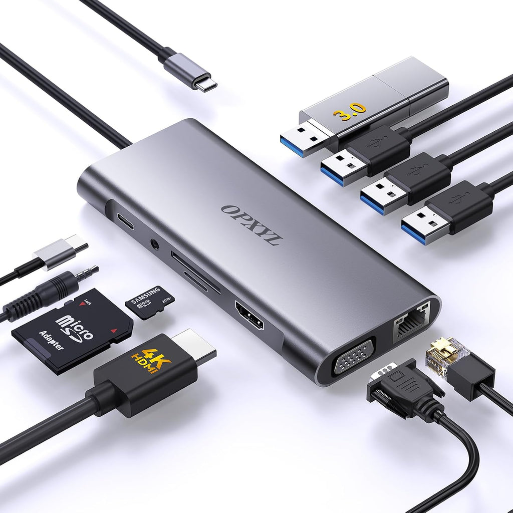 11-in-1 USB C Hub Multiport Adapter, USB C Docking Station with 4K HDMI, VGA 1080P, 100W PD, Ethernet, SD/TF, Audio